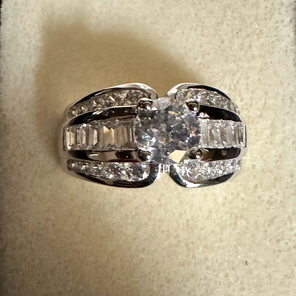 Diamonique 100 - Facet 3.50 cttw Ring, Platinum Clad over Sterling Silver - Picture 2 of 16